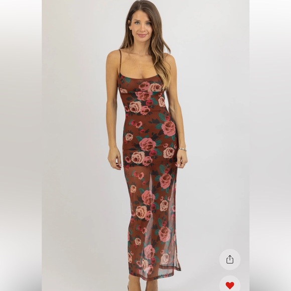 Olivaceous Strapless Brown Floral Maxi Dress - Picture 2 of 11